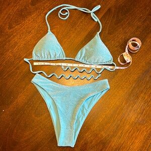 Berlook Lurex Bikini Set in Cyan (Shimmer)